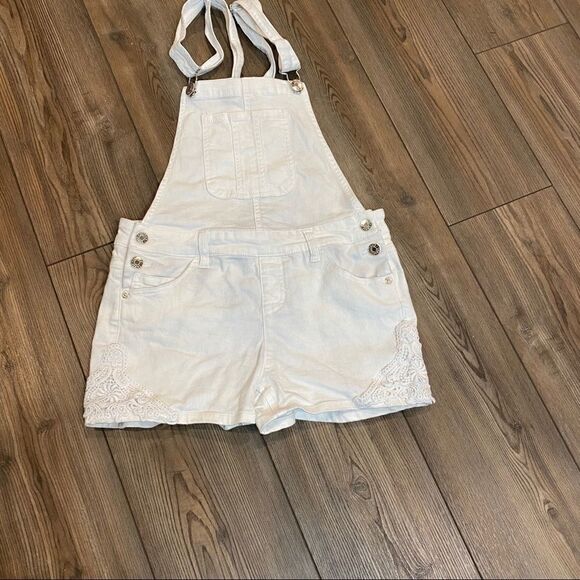 Girls White Lace Inset Justice Shortalls 16 - Picture 1 of 4